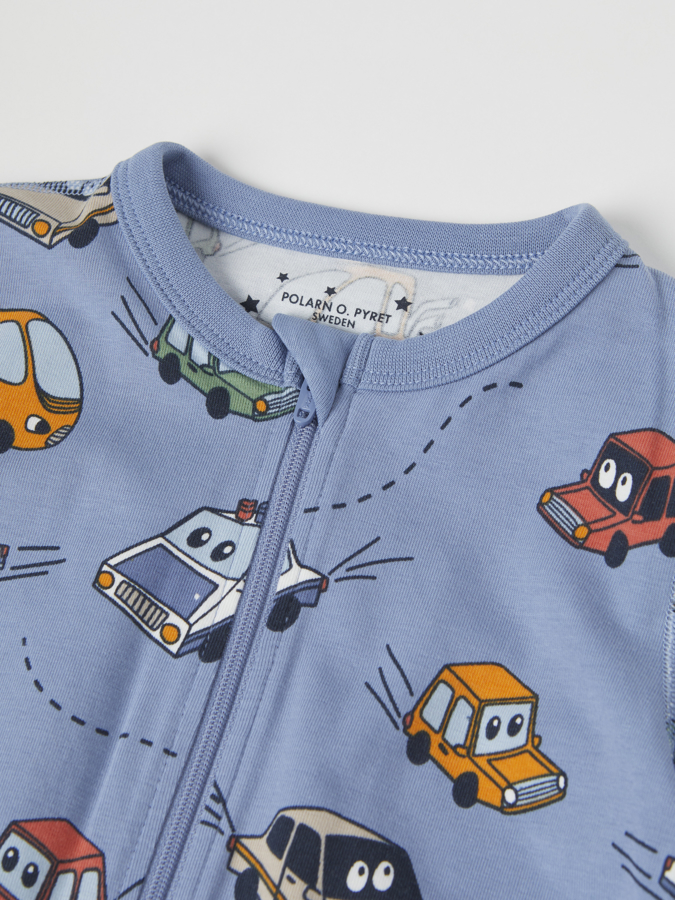 Hel pyjamas med nedbrettbare vrangborder biler