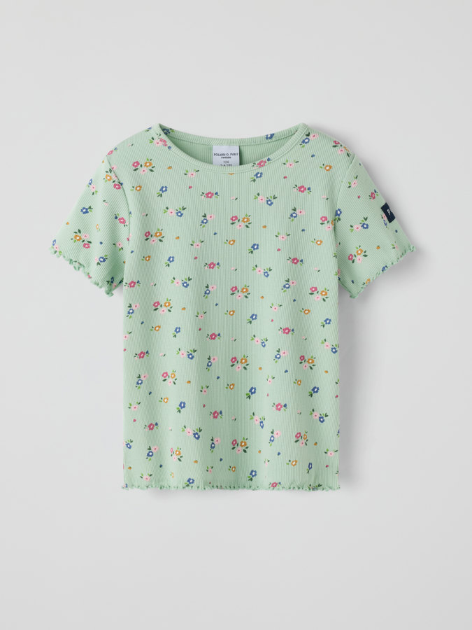 Ribbestrikket T-shirt blomster Ribbestrikket T-shirt blomster